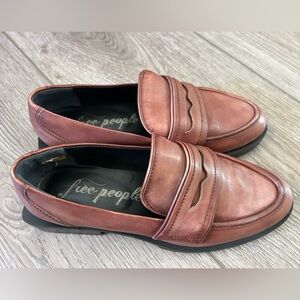 Free People Lennox Leather Penny Loafers - Mahogany Brown - Size 36 (6)
